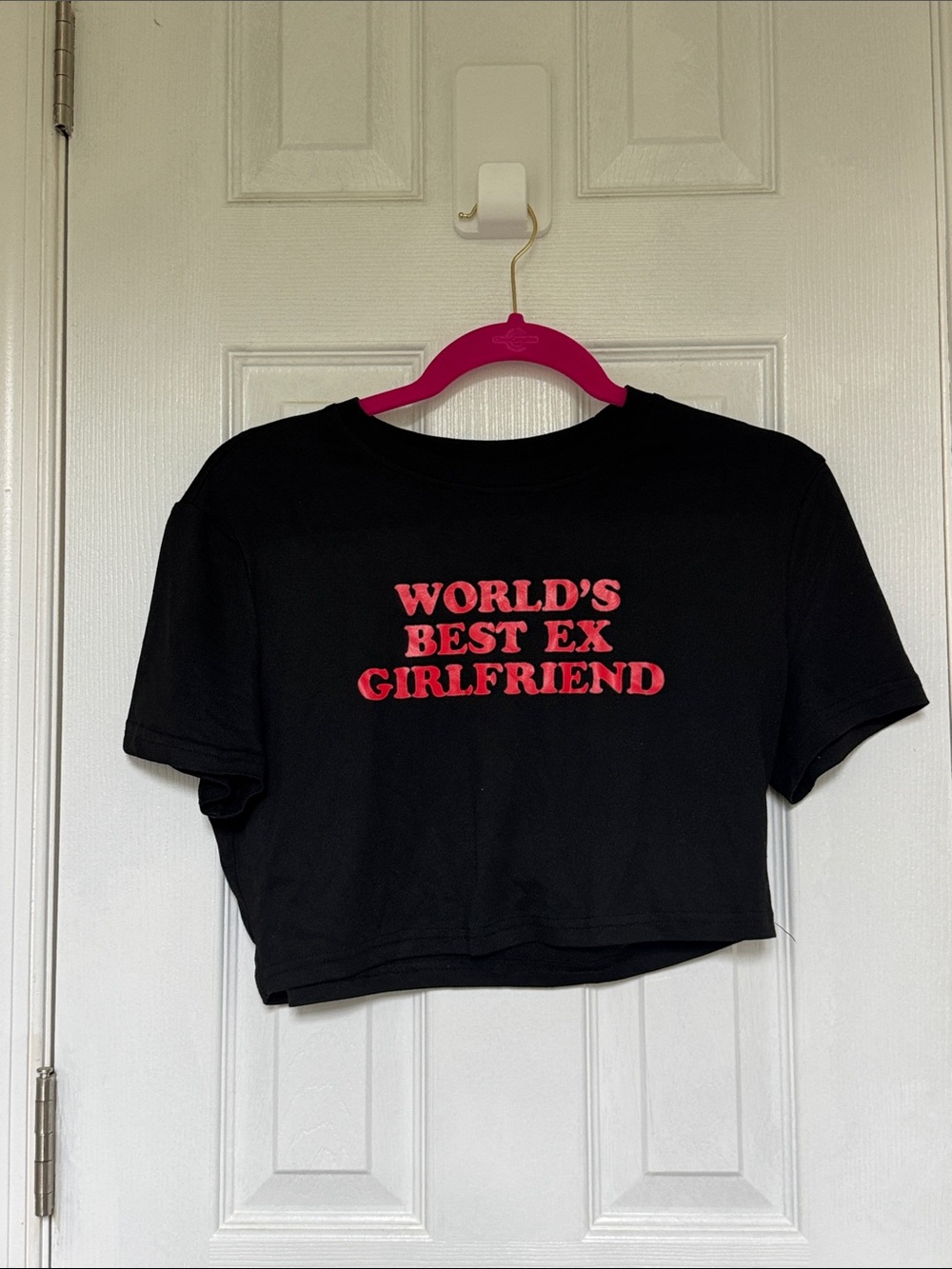 SHEIN Black Cropped Tee with Red Slogan